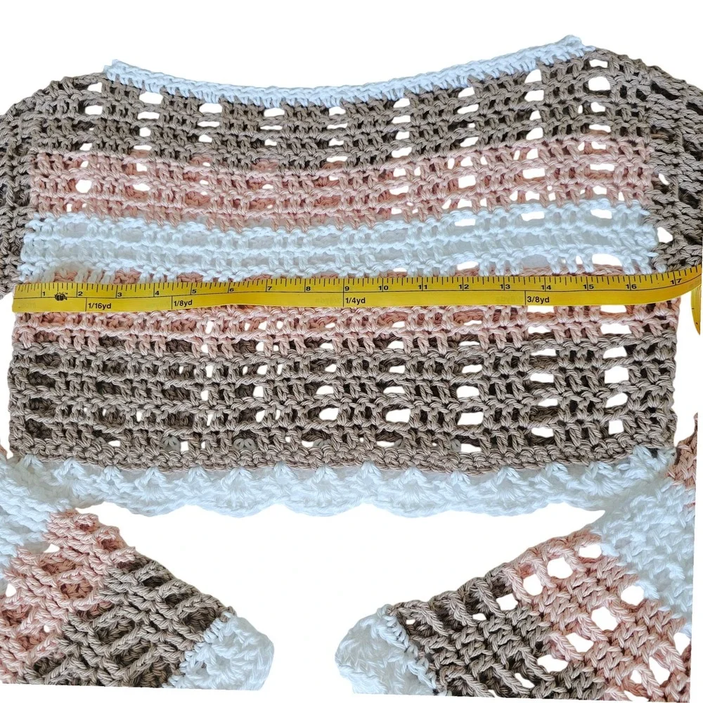 Handmade Crochet Boat Neck Bell Sleeve Crop Top | Festival Fairy Boho Mesh Top